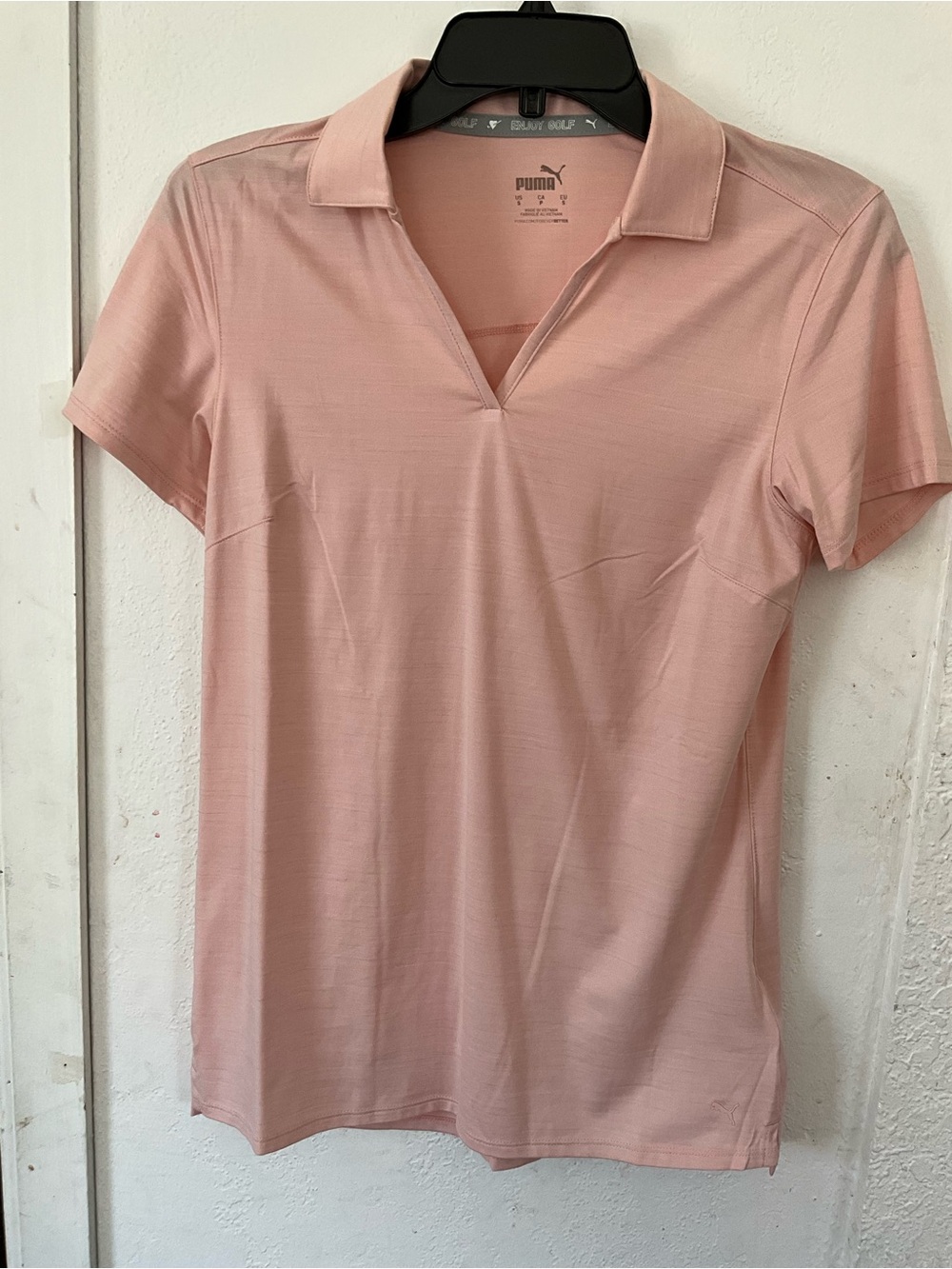 Puma Women's Light Pink Short Sleeve Polo V-Neck Top